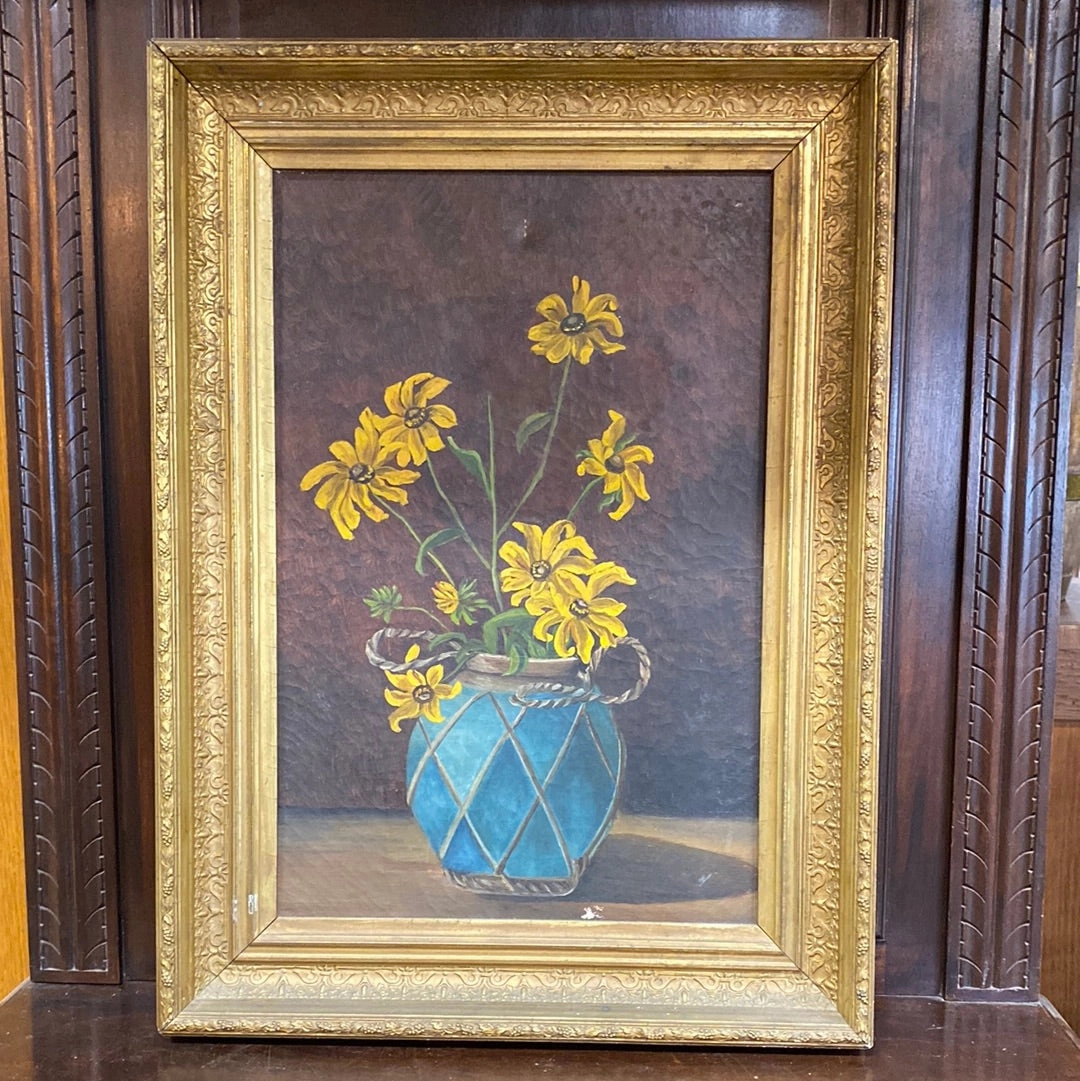OIL PAINTING OF YELLOW FLOWERS IN NICE FRAME