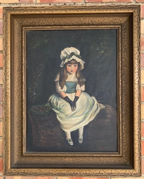 OIL PAINTING OF YOUNG GIRL SETTING BY S. WATKINS classic mural painting