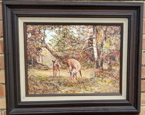 OIL PAINTING ON BOARD OF DEER SIGNED BY DEARON BAILEY classic mural painting