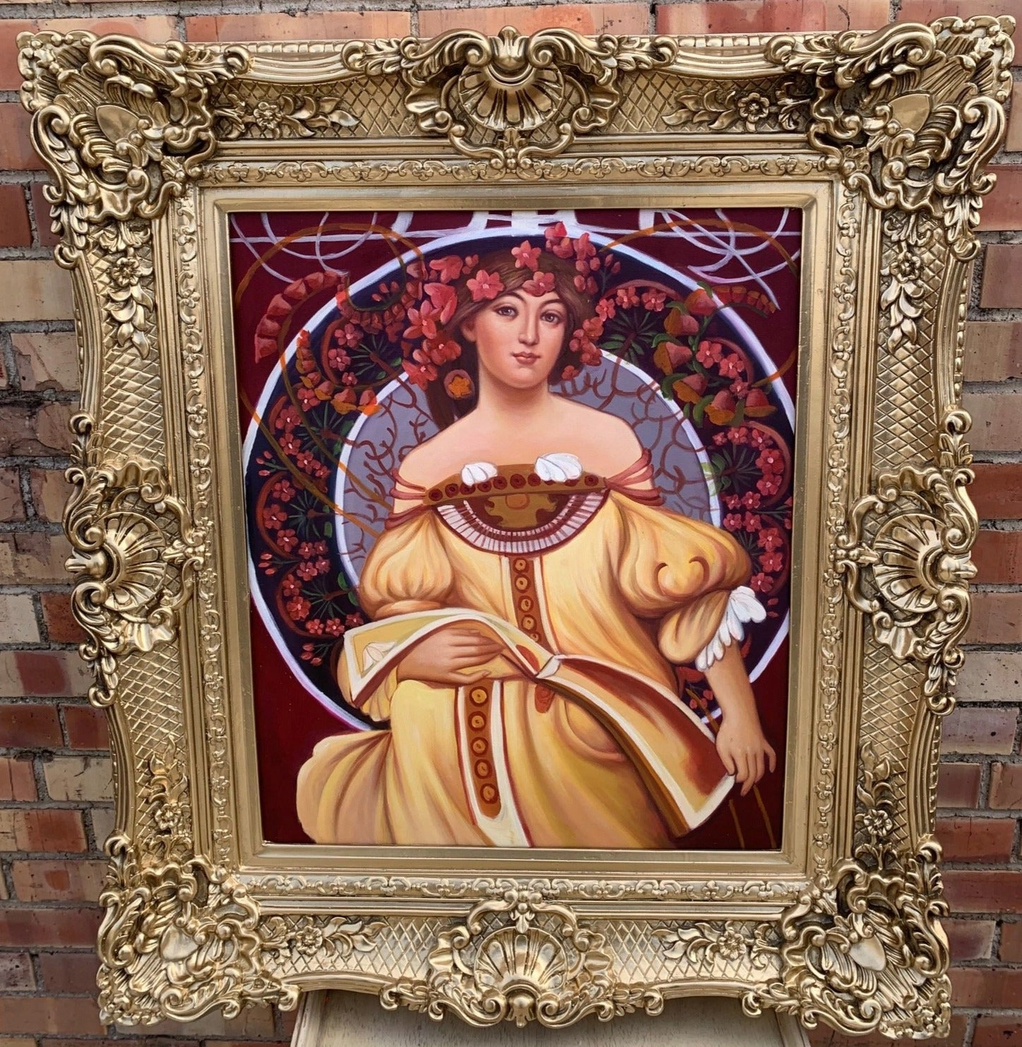 OIL PAINTING PORTRAIT OF LADY IN GOLD FRAME classic mural painting