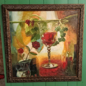 OIL PAINTING STILL LIFE OF WINE GLASS & ROSE classic mural painting