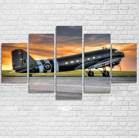 Old Airplane Parked During Sunset Printed Multiple Canvas Poster canvas mural art