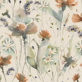 Olearia Linen Printed Cotton Fabric (By The Metre) Coral/Cloud elegant table cloth  
