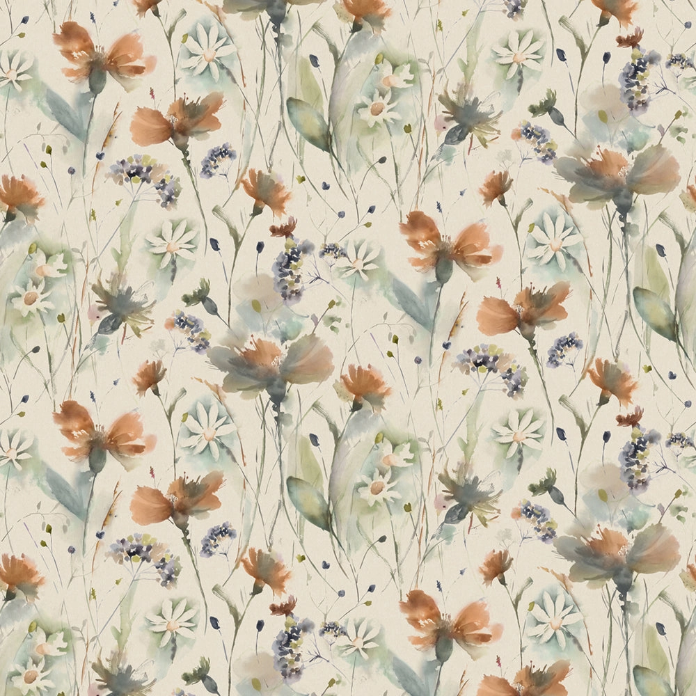Olearia Linen Printed Cotton Fabric (By The Metre) Coral/Cloud