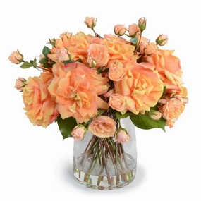 Orange Peach Rose Bouquet in Glass Vase home display ornament