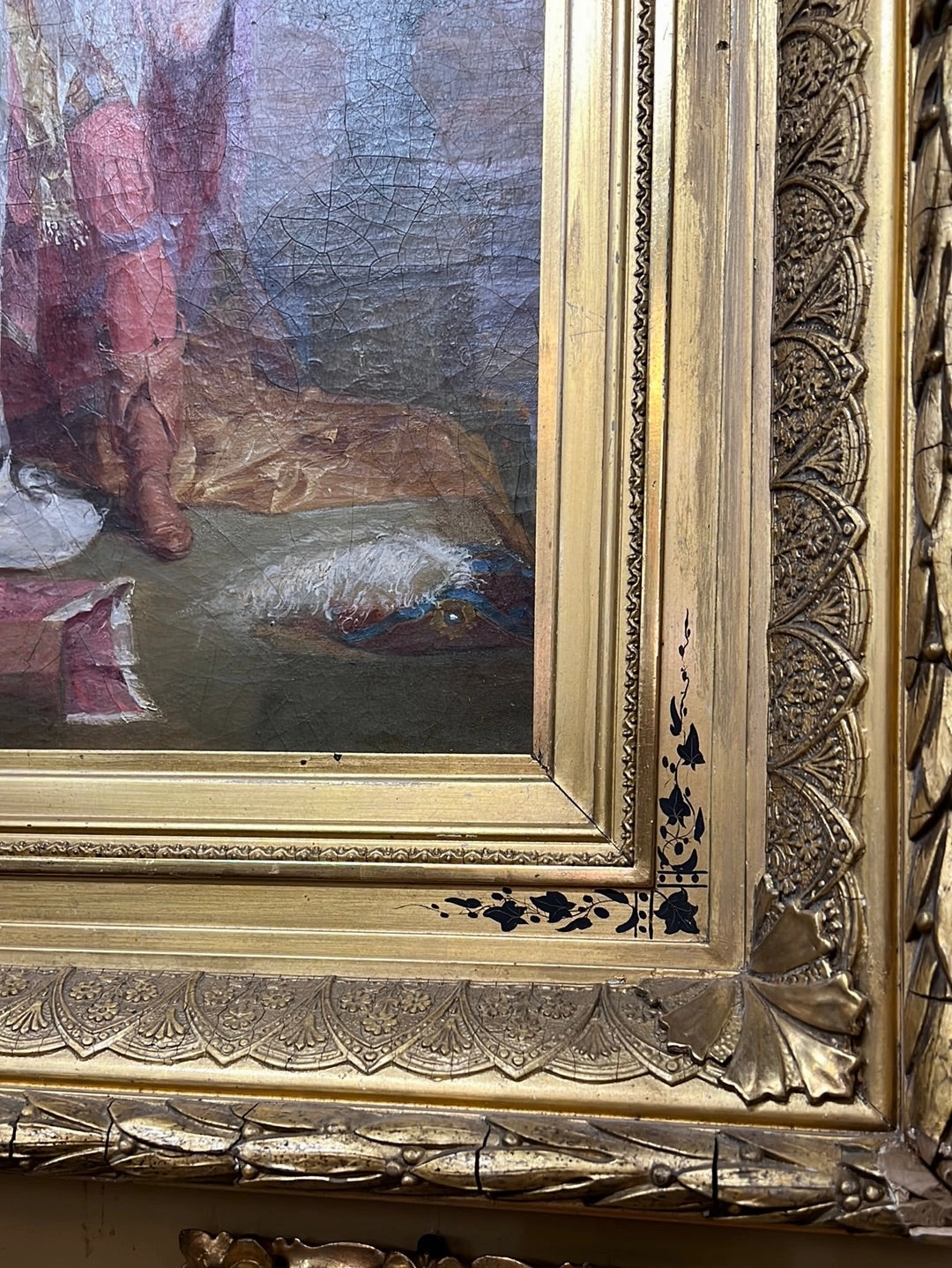 ORNATE GILT FRAMED 19TH CENTURY OIL PAINTING ON CANVAS OF LOVERS