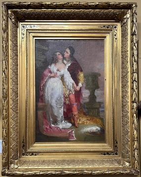 ORNATE GILT FRAMED 19TH CENTURY OIL PAINTING ON CANVAS OF LOVERS classic mural painting