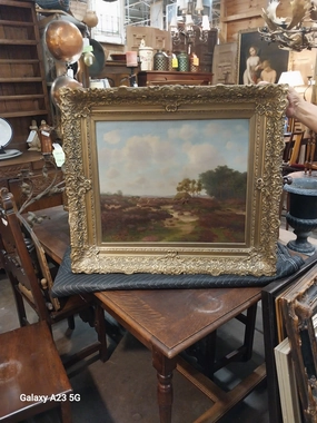 ORNATELY FRAMED LANDSCAPE OIL PAINTING WITH SHEEP classic mural painting