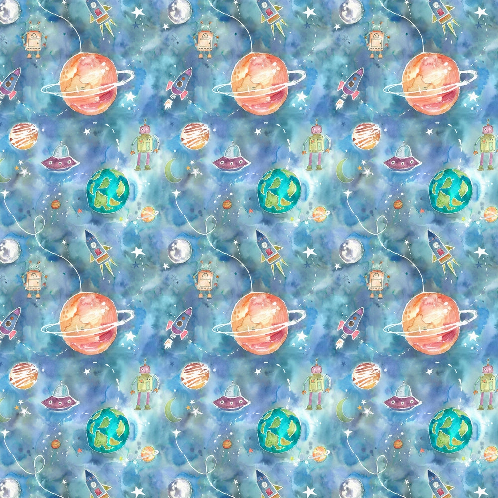 Out Of This World Printed Cotton Fabric (By The Metre) Sky
