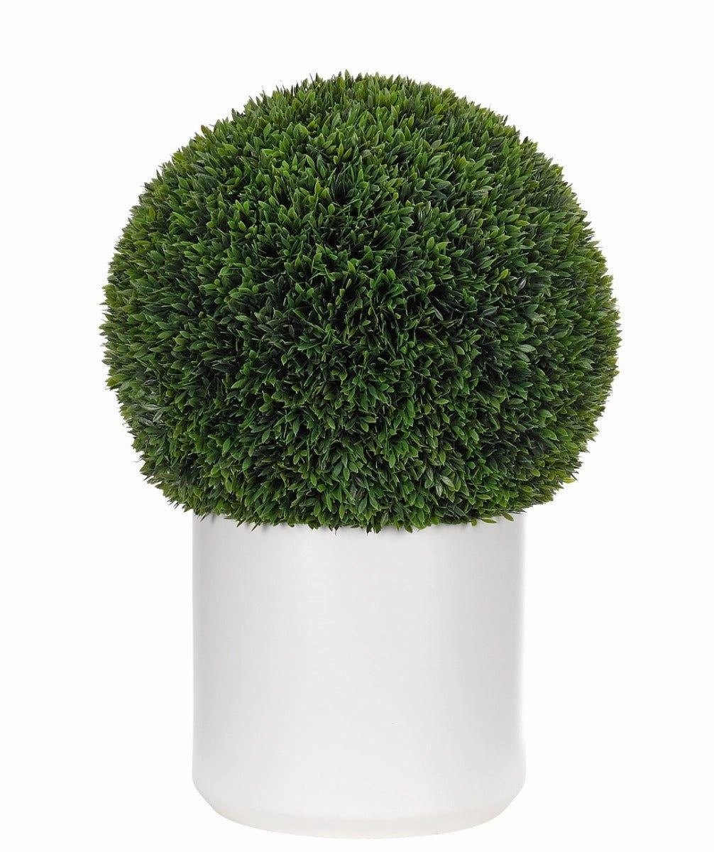 Outdoor Faux Boxwood Ball in White Ceramic Pot home display ornament