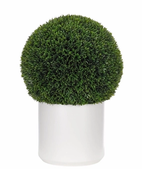 Outdoor Faux Boxwood Ball in White Ceramic Pot home display ornament