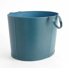 Oval Leather Basket In Azure Blue home display ornament