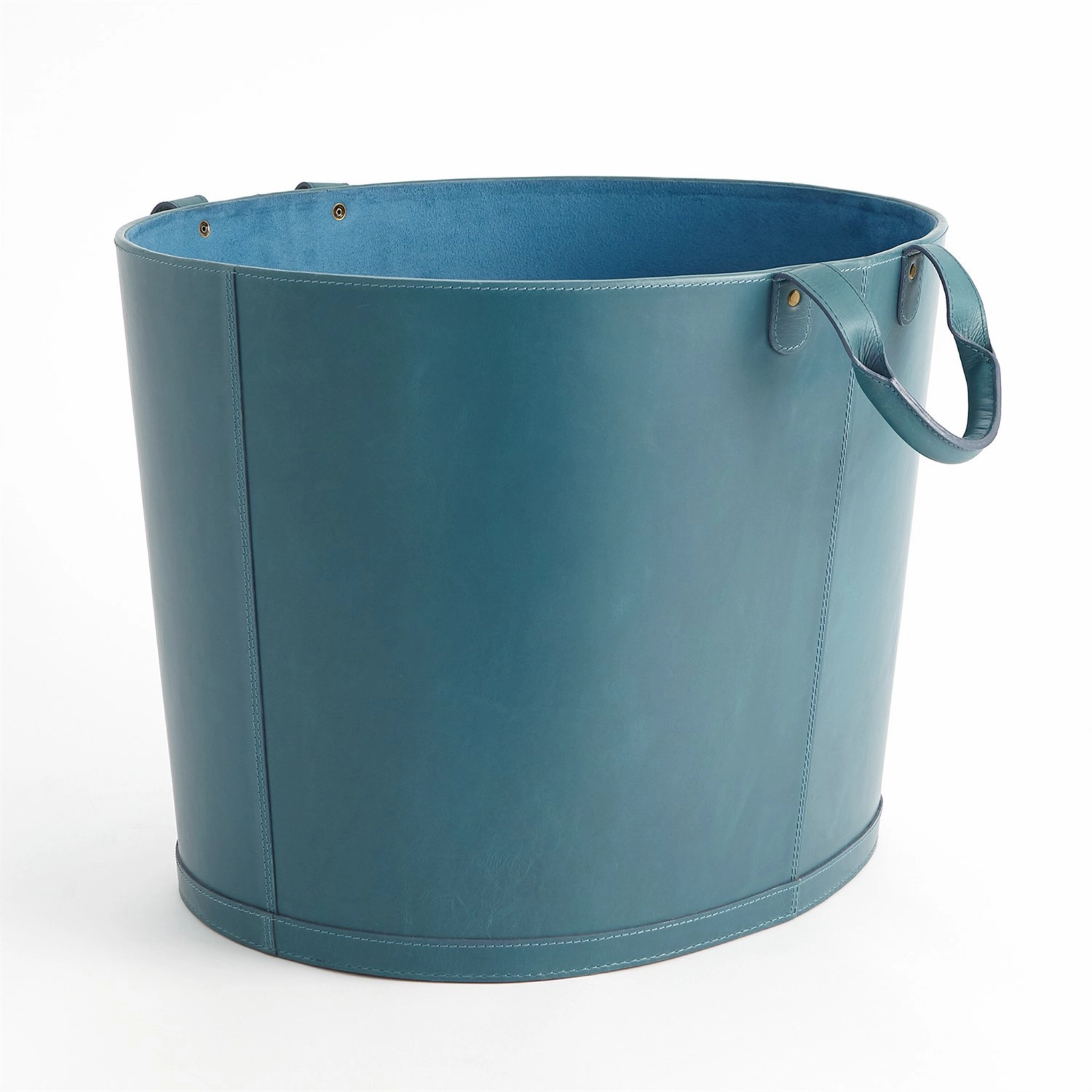 Oval Leather Basket In Azure Blue home display ornament