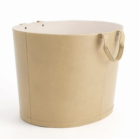 Oval Leather Basket In Ivory home display ornament