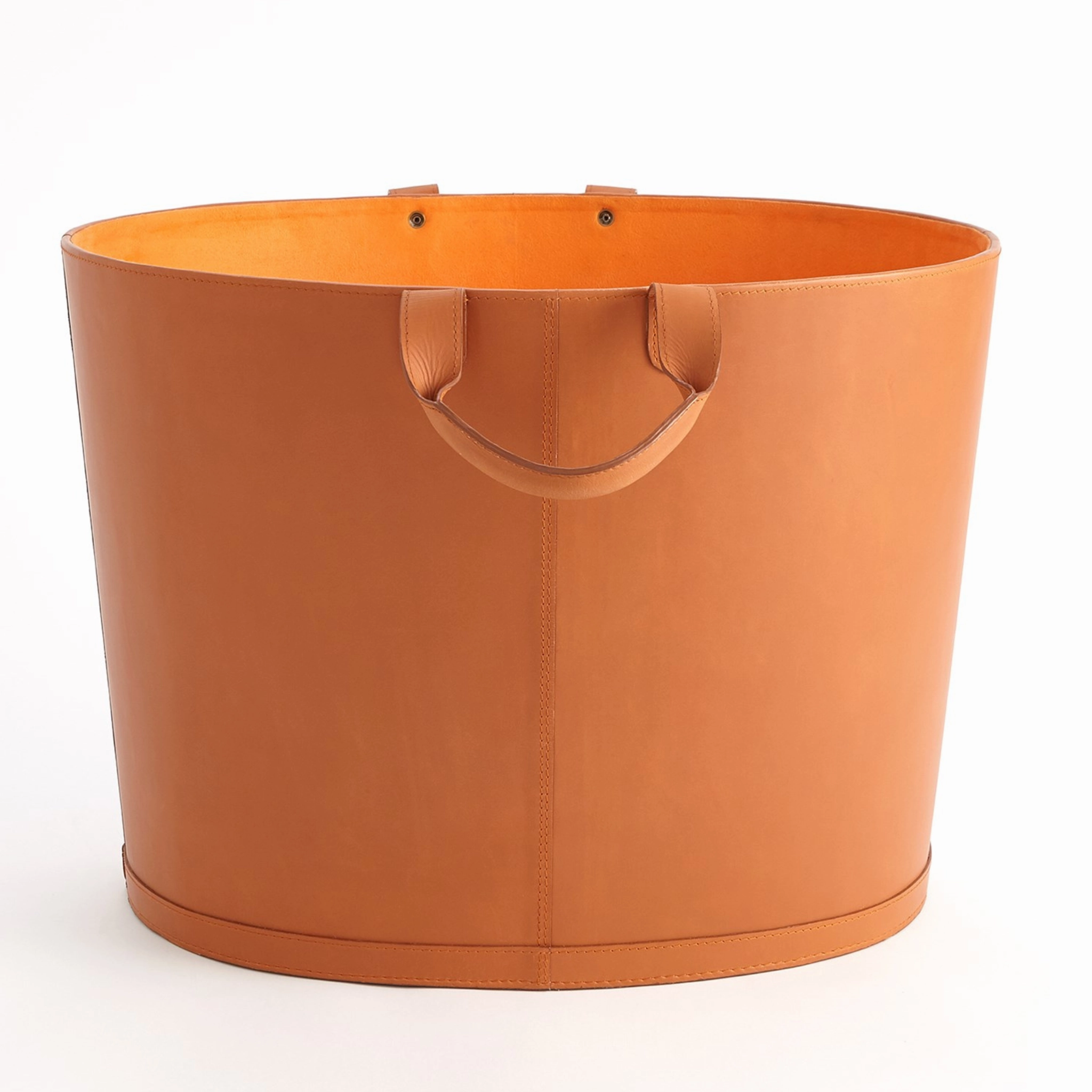 Oval Leather Basket in Orange