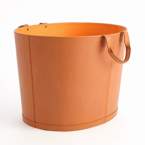 Oval Leather Basket in Orange home display ornament