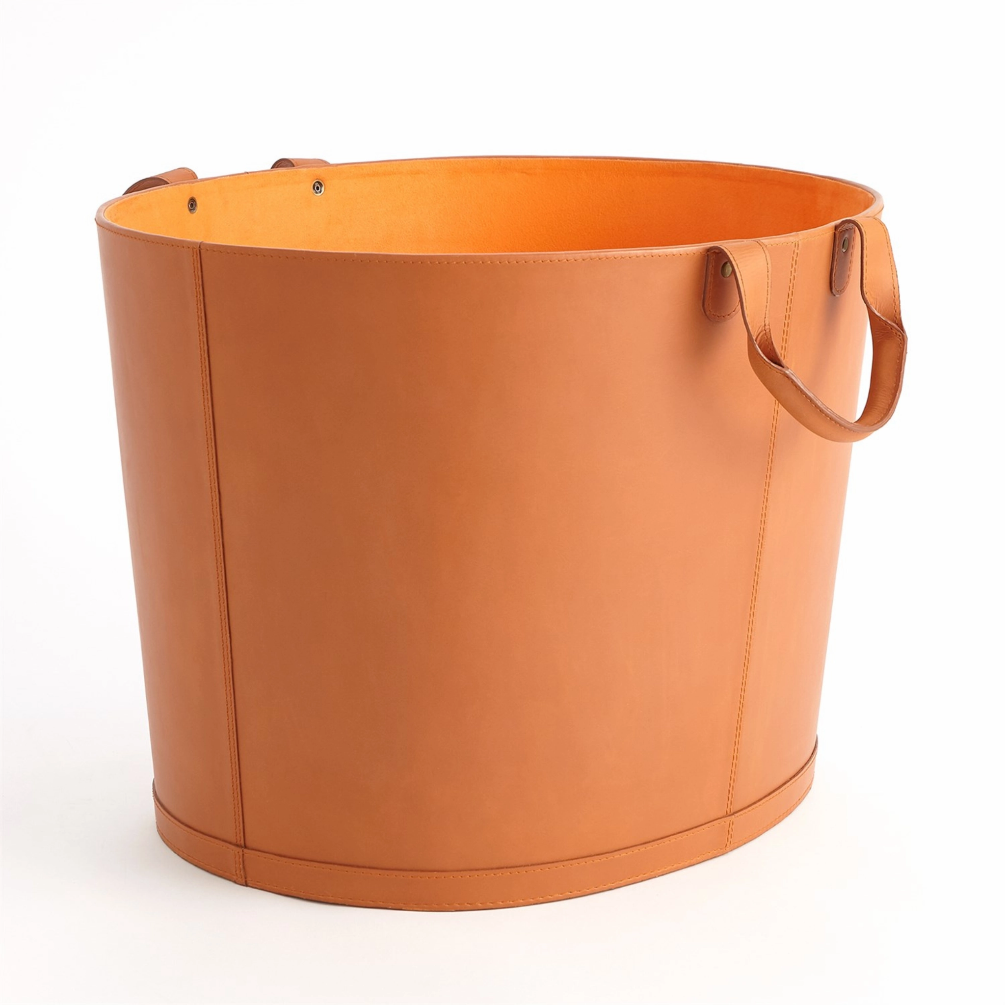 Oval Leather Basket in Orange home display ornament