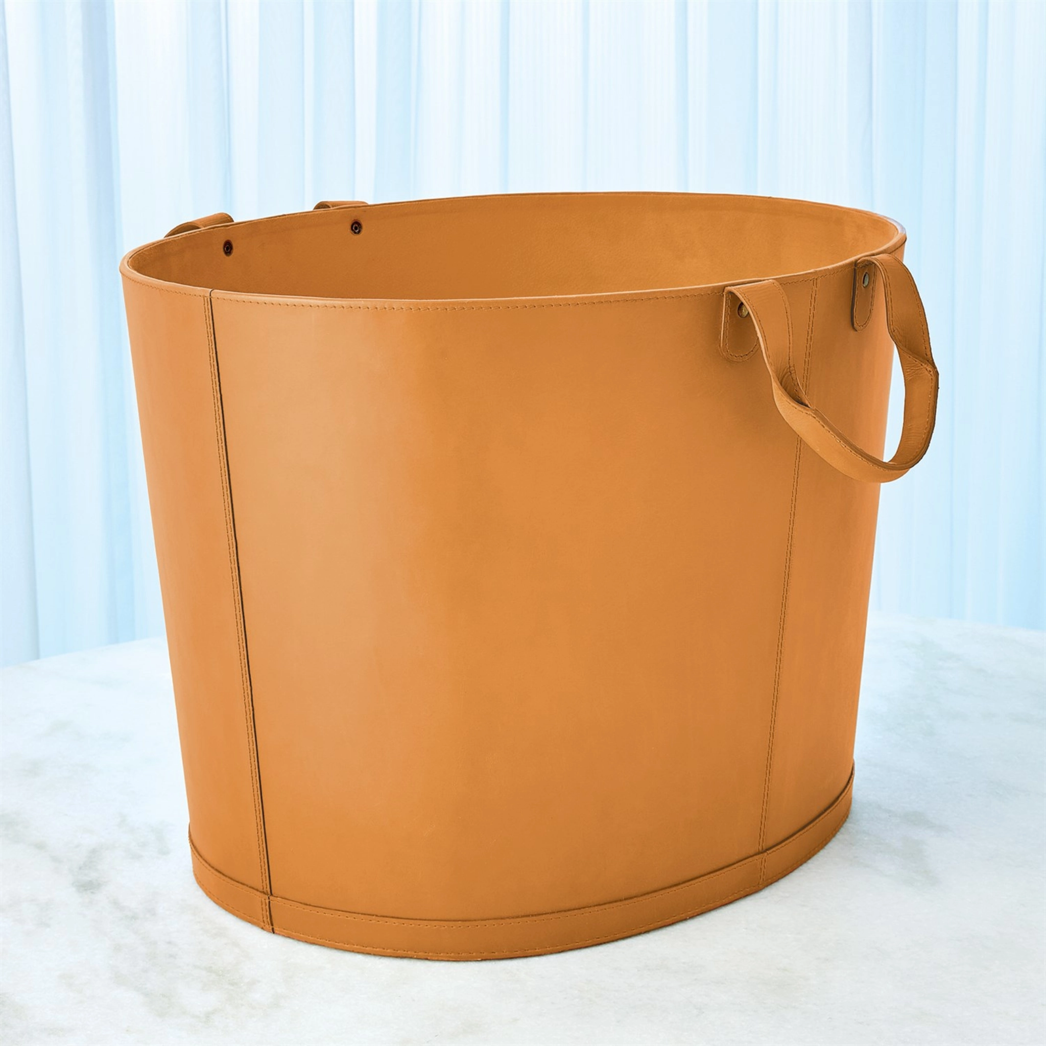 Oval Leather Basket in Orange