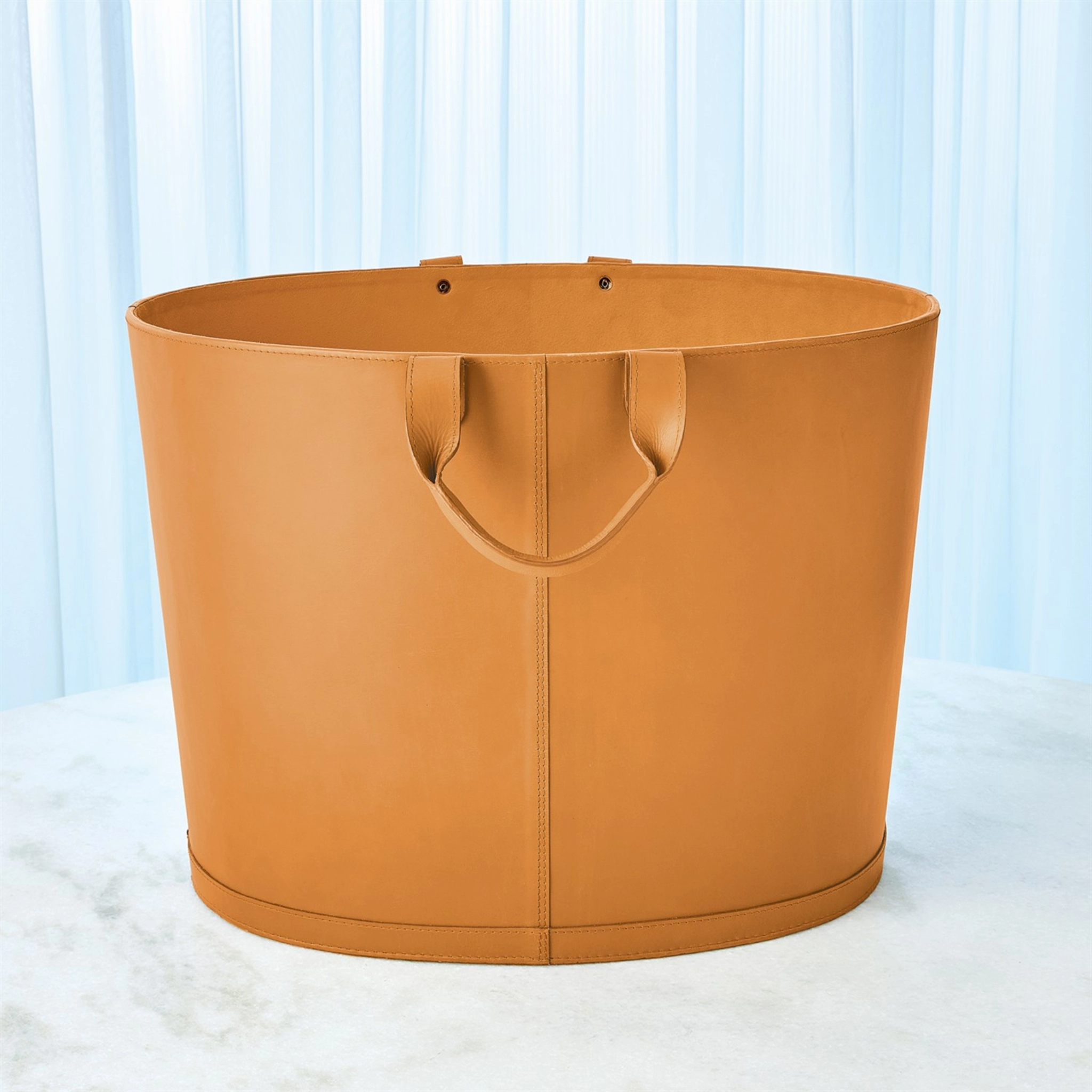 Oval Leather Basket in Orange