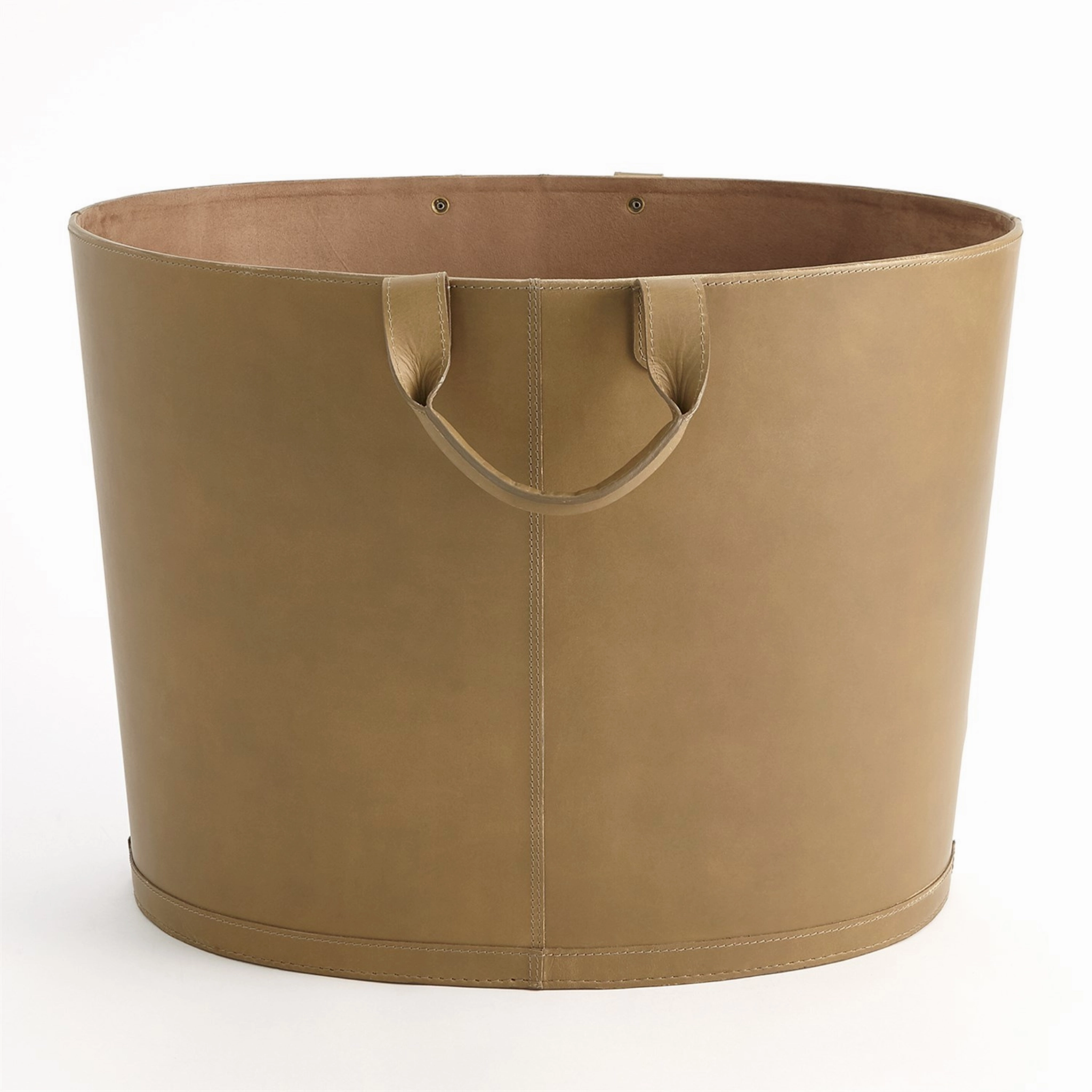 Oval Leather Basket In Putty