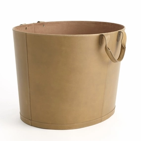 Oval Leather Basket In Putty home display ornament