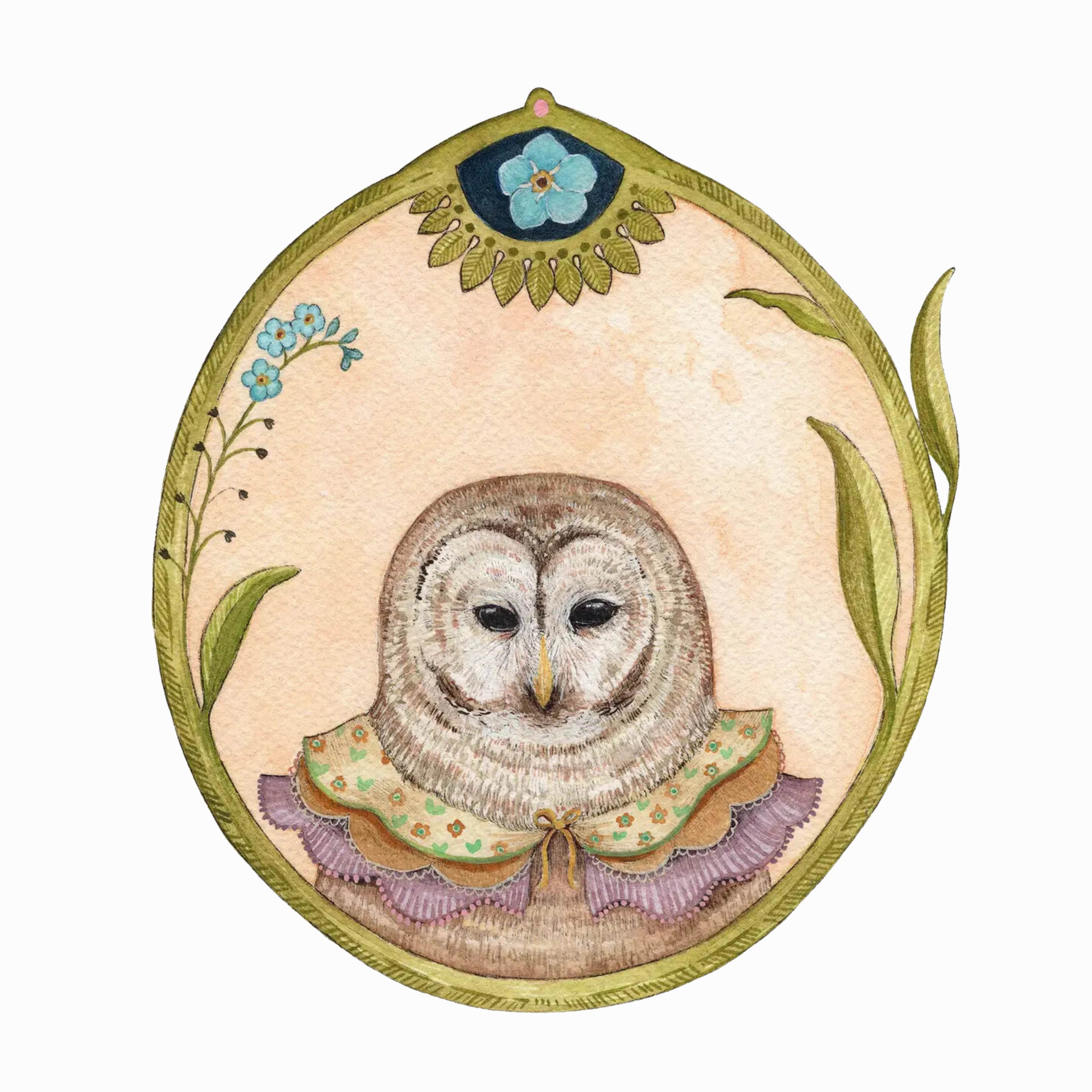 Owl of Forget-Me-Nots Art Print framed wall decor