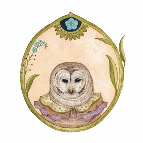 Owl of Forget-Me-Nots Art Print framed wall decor