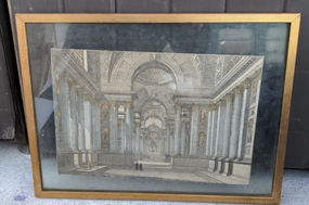 PAINTING OF A CATHEDRAL MOUNTED ON GLASS classic mural painting