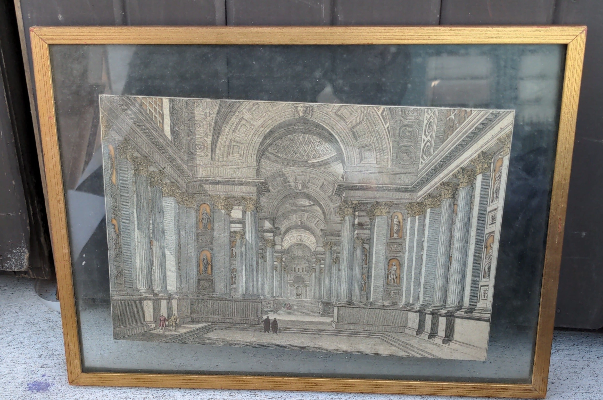 PAINTING OF A CATHEDRAL MOUNTED ON GLASS classic mural painting