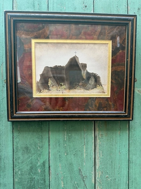 PAINTING OF A CROSS ON A ROCK OUTCROPPING BY FT WORTH ARTIST DAVID BROWNLOW classic mural painting