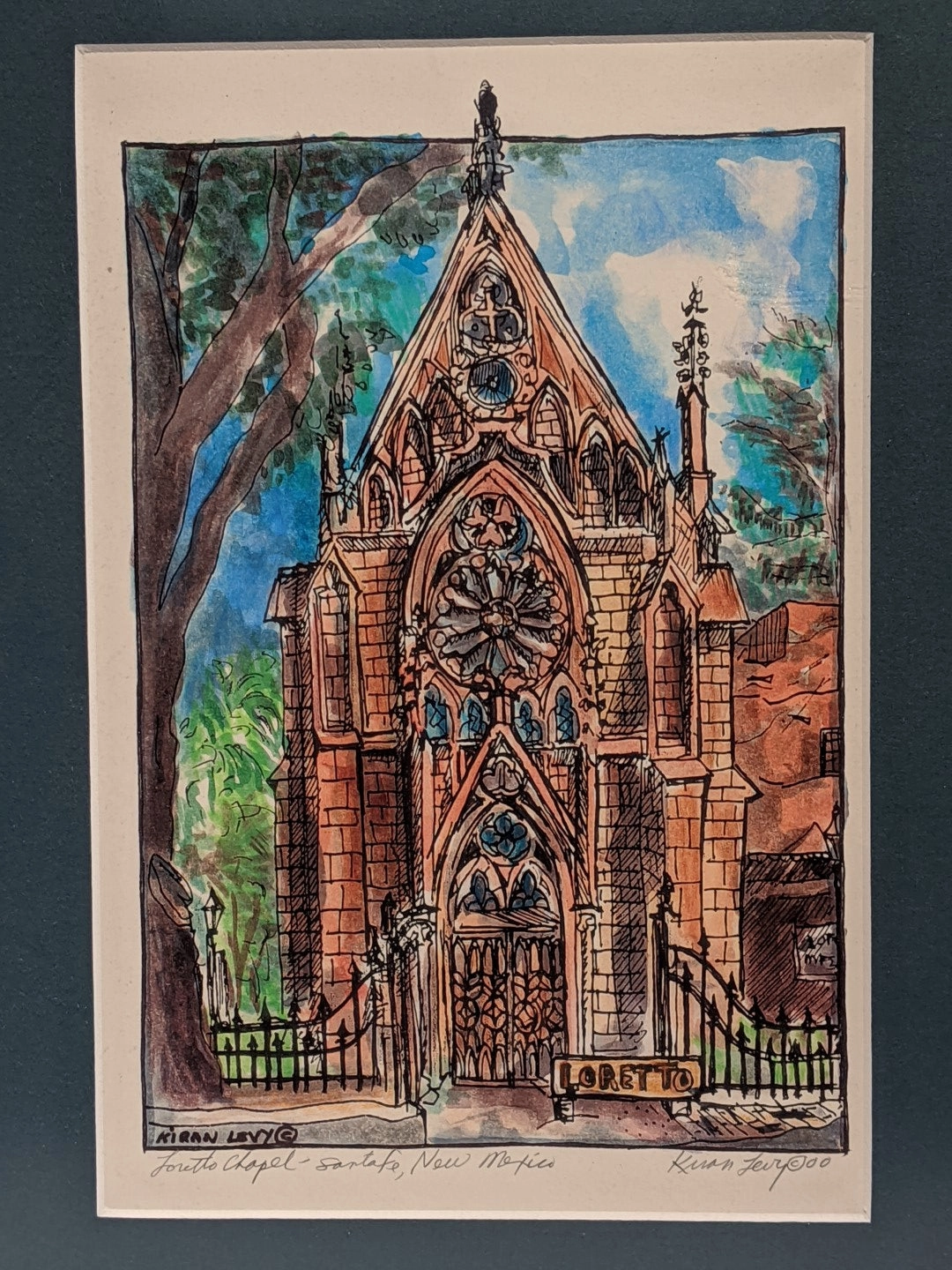 PAINTING OF LORETTO CHAPEL CHURCH NEW MEXICO  BY KARIN LEVY