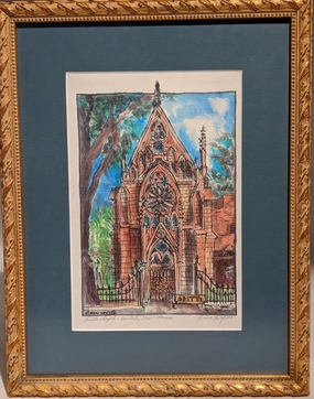 PAINTING OF LORETTO CHAPEL CHURCH NEW MEXICO  BY KARIN LEVY classic mural painting