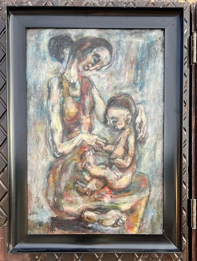 PAINTING OF MOTHER AND CHILD BY SELMA WALDMAN 1931-2008 classic mural painting