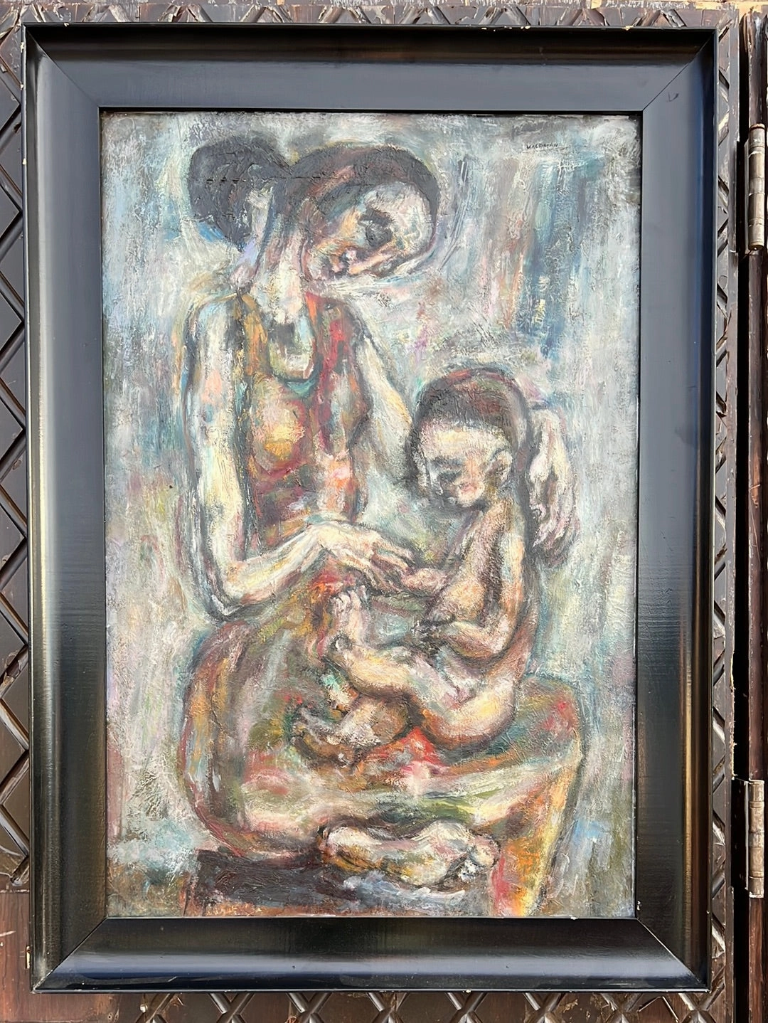 PAINTING OF MOTHER AND CHILD BY SELMA WALDMAN 1931-2008 classic mural painting