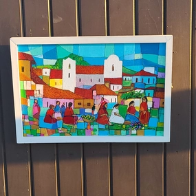 Painting of the pueblo by Maury 1985 classic mural painting
