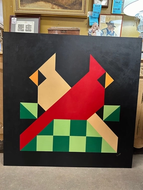 PAINTING OF TWO CARDINALS LOOKING AT EACH OTHER classic mural painting