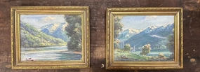 PAIR MINIATURE OIL PAINTING LANDSCAPES classic mural painting