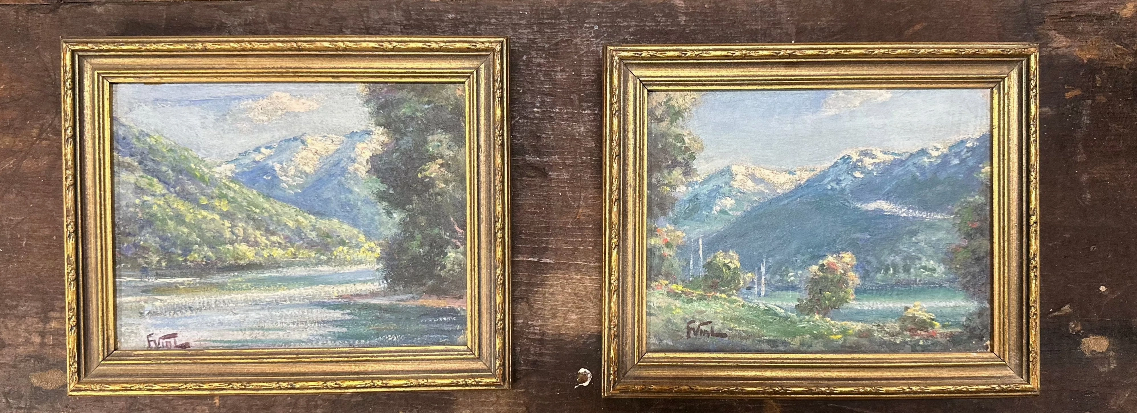 PAIR MINIATURE OIL PAINTING LANDSCAPES classic mural painting