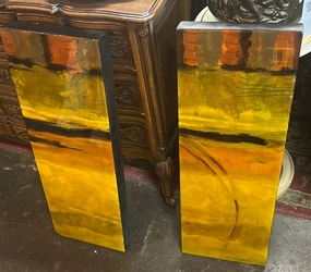 PAIR OF ABSTRACT VERTICAL PAINTINGS classic mural painting