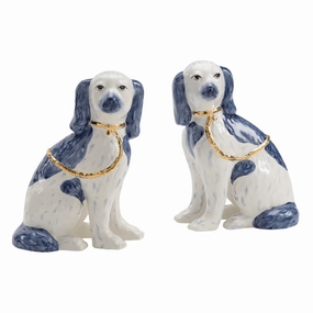 Pair of Blue & White Ceramic Staffordshire Dogs home display ornament