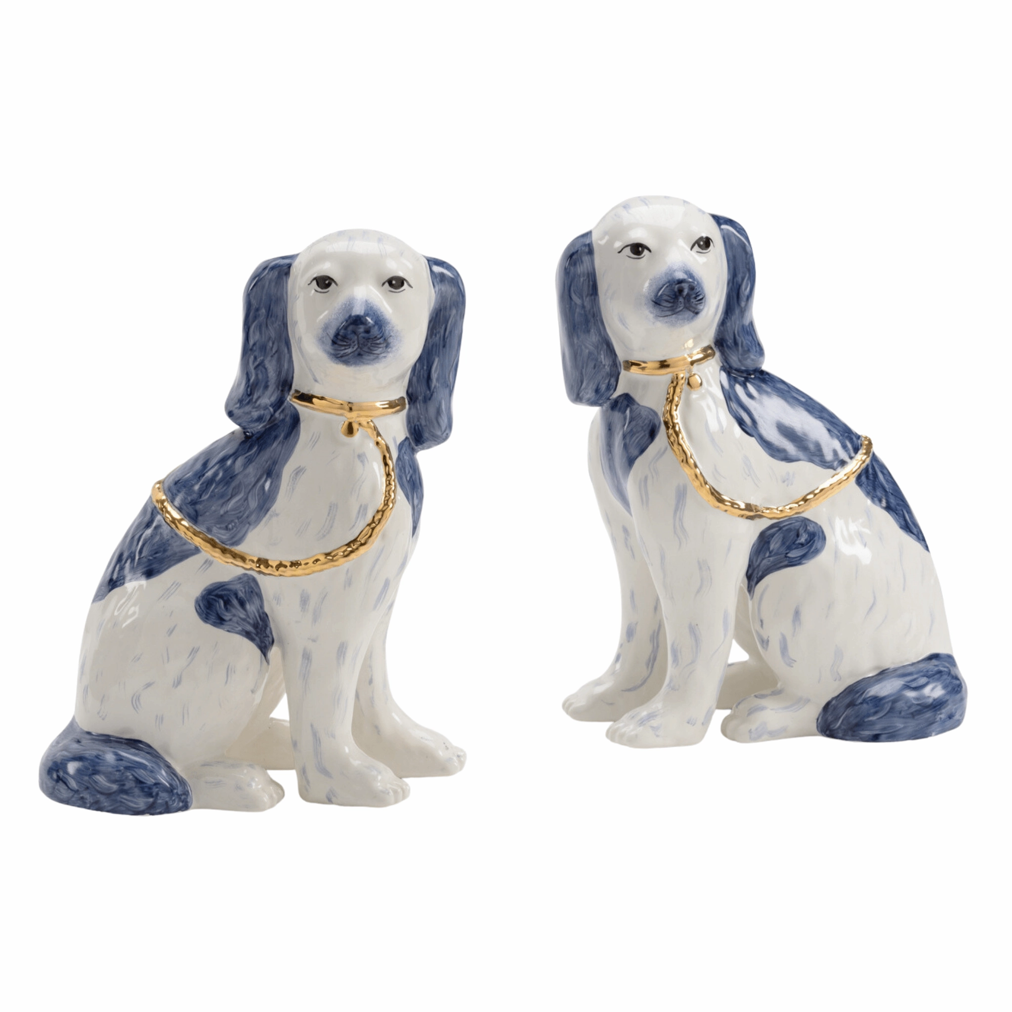 Pair of Blue & White Ceramic Staffordshire Dogs home display ornament