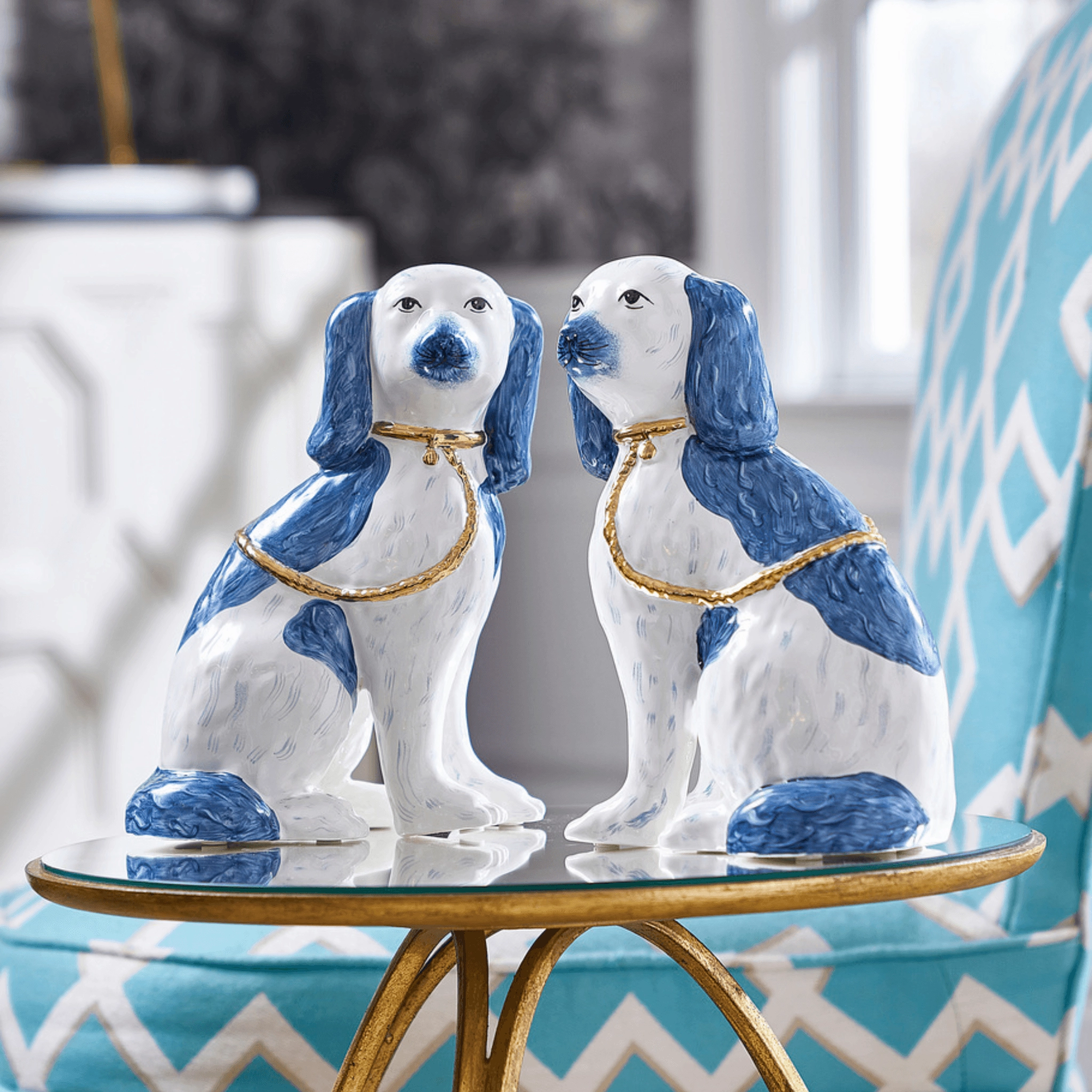 Pair of Blue & White Ceramic Staffordshire Dogs