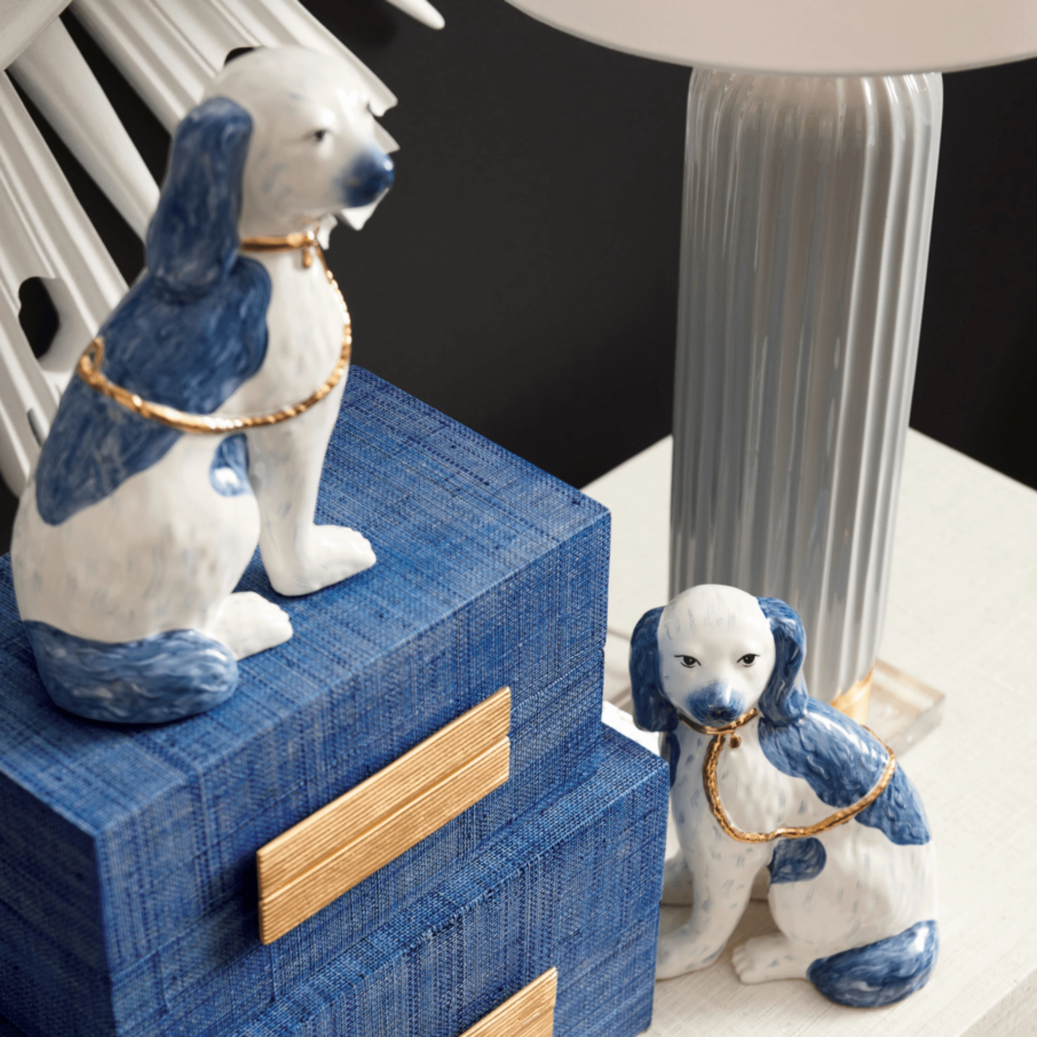 Pair of Blue & White Ceramic Staffordshire Dogs