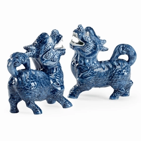 Pair of Blue Glaze Ceramic Foo Dogs home display ornament