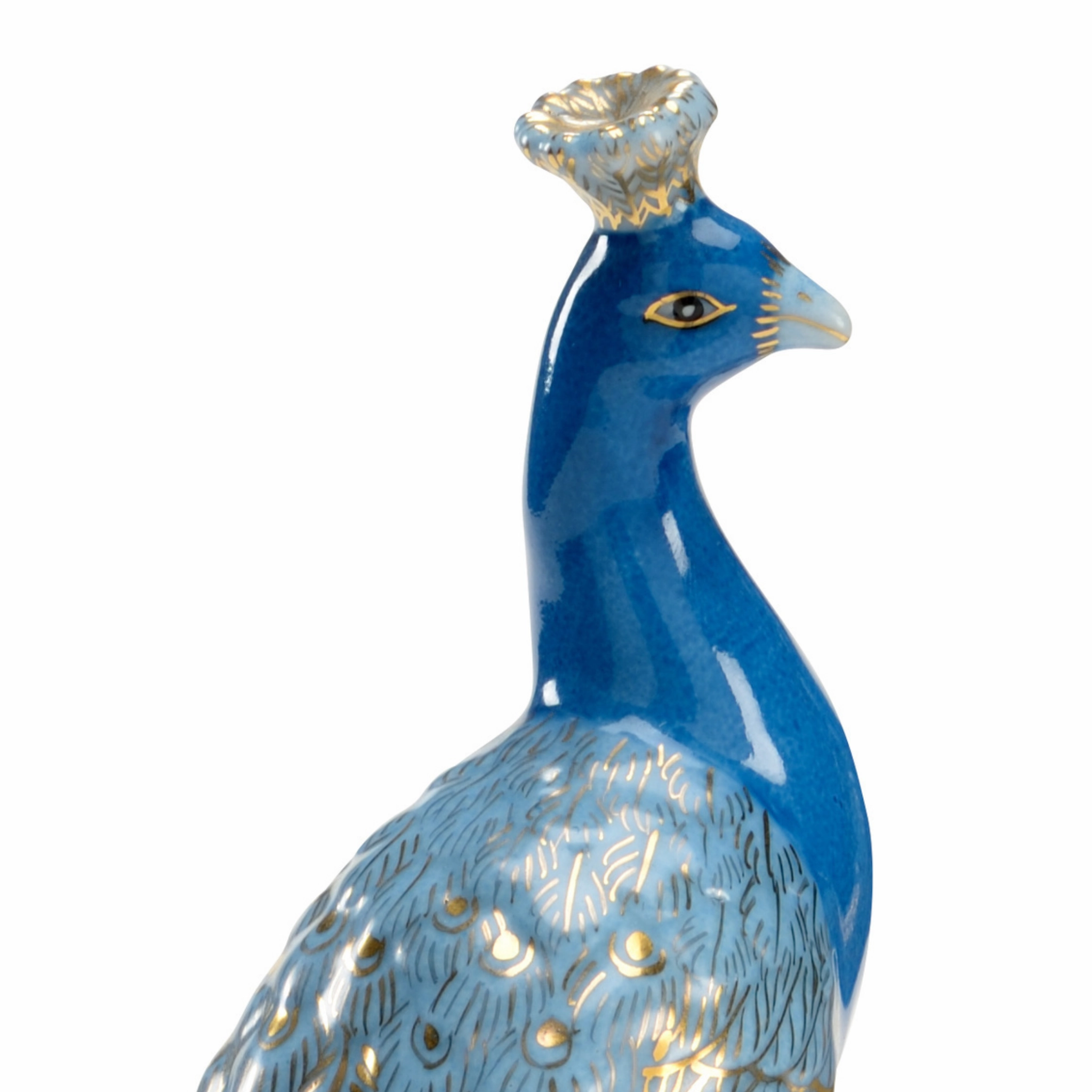 Pair of Blue Hand Painted Porcelain Peacocks