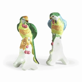 Pair of Ceramic Parrots With Cherries home display ornament