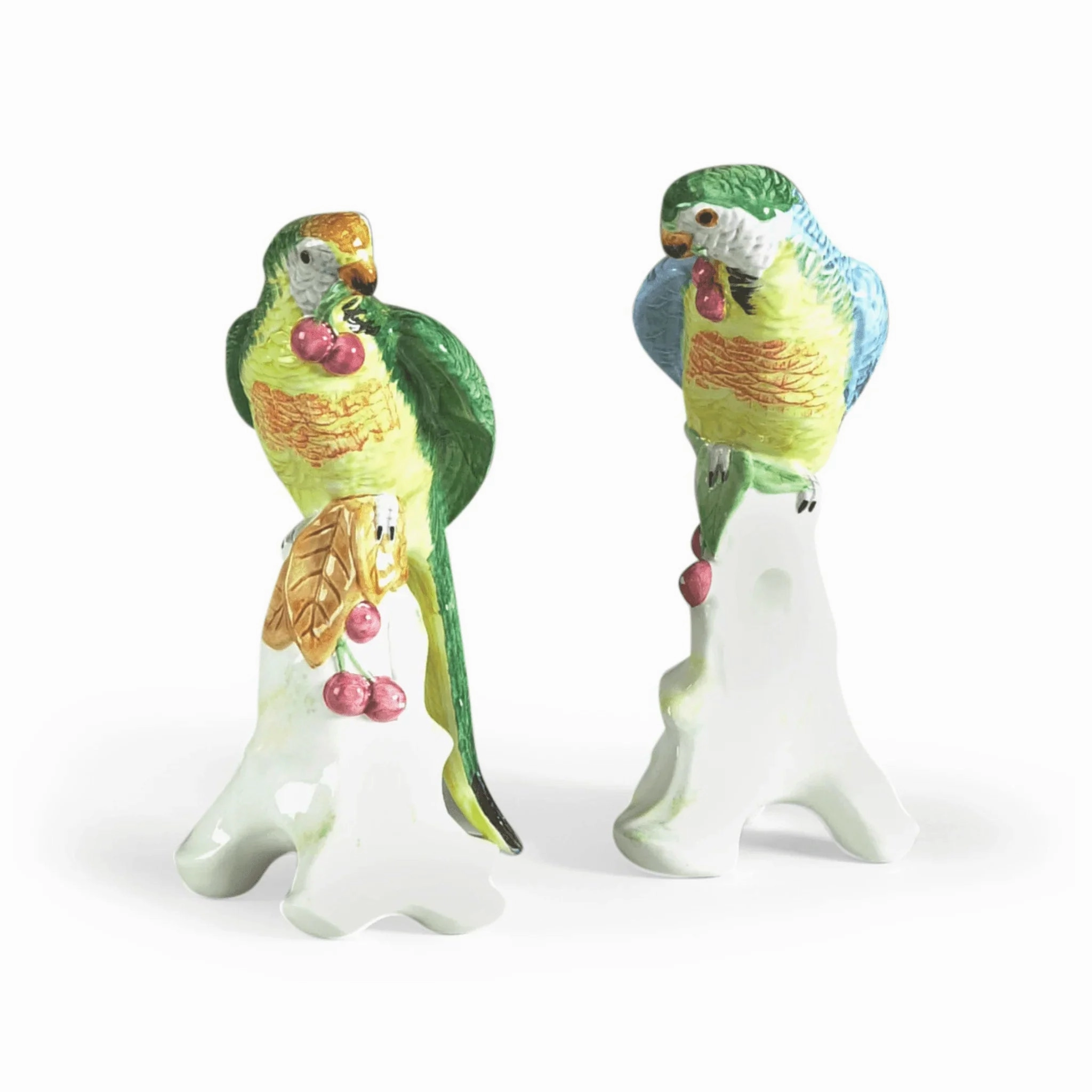 Pair of Ceramic Parrots With Cherries home display ornament