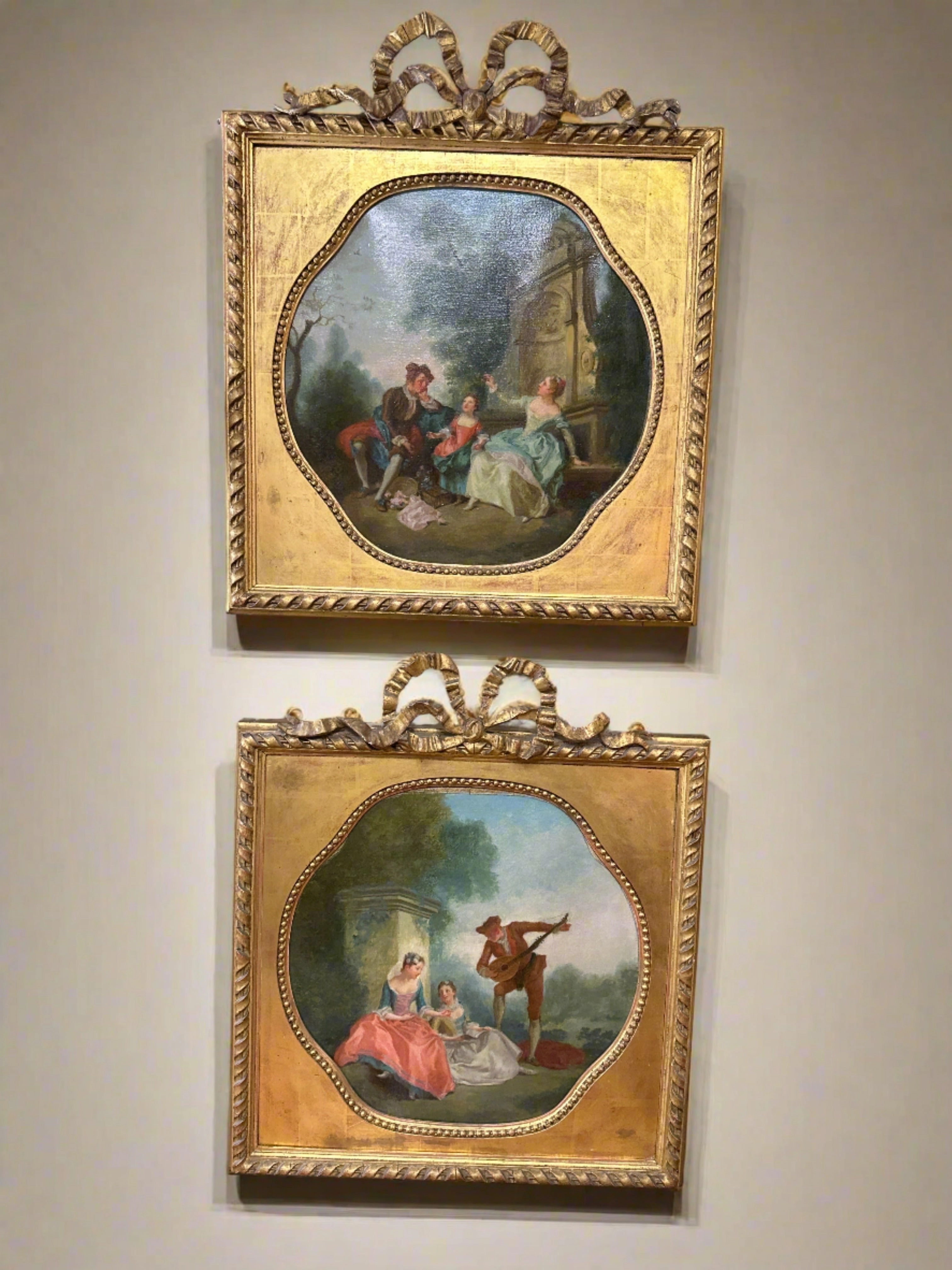 PAIR OF COURTING LOVERS OIL PAINTING 19TH CENTURY WITH LOUIS XVI FRAME classic mural painting