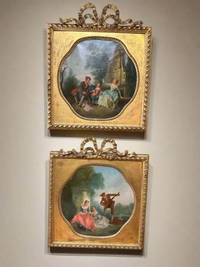 PAIR OF COURTING LOVERS OIL PAINTING 19TH CENTURY WITH LOUIS XVI FRAME classic mural painting