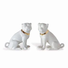 Pair of Cream Pug Porcelain Figurines home display ornament